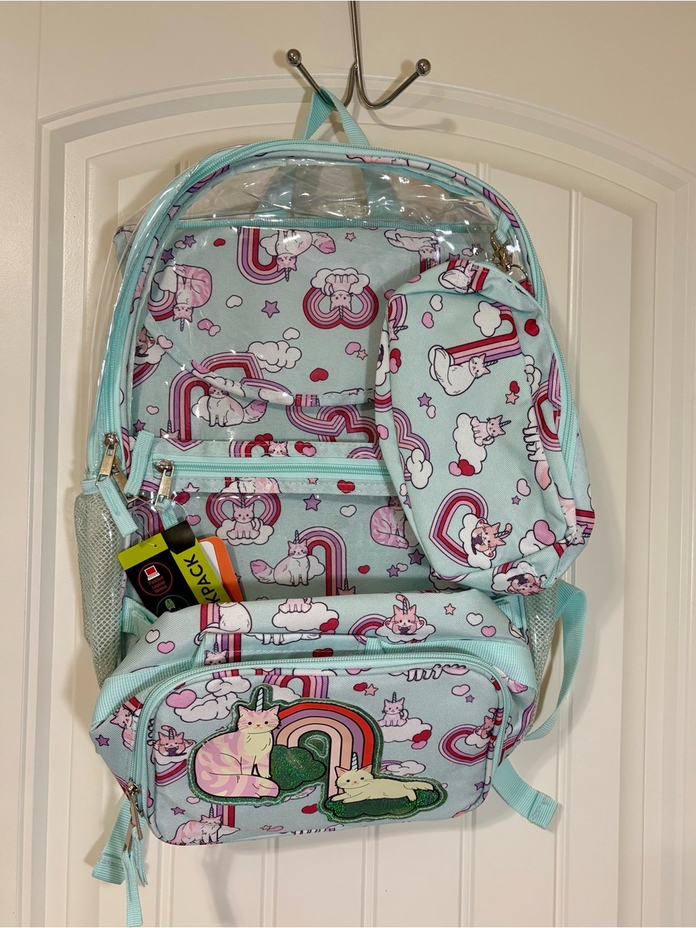 wonder nation Mint Unicorn & Rainbow Backpack with Matching Pencil Case